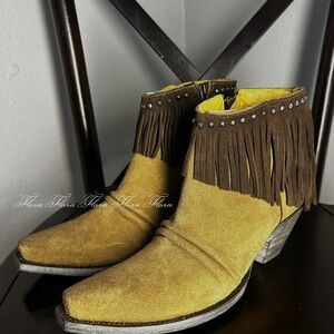 Old Gringo Yellow and Brown Fringe Ankle Boots